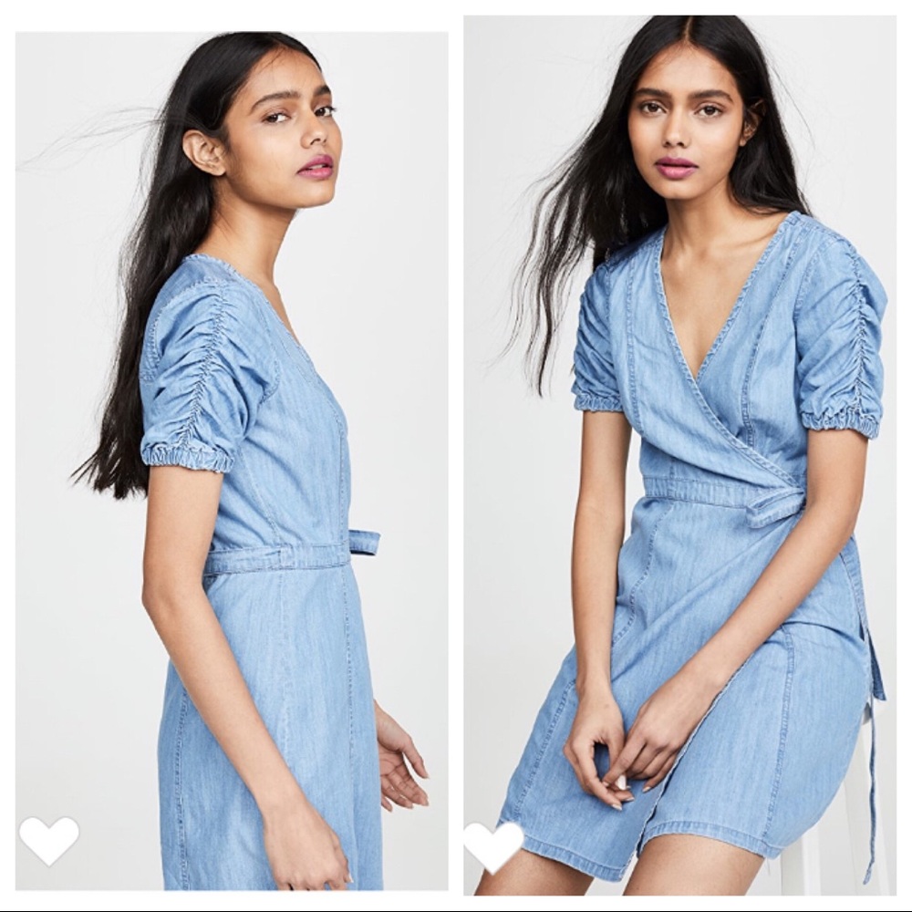 Madewell Denim Shirred-Sleeve Wrap Dress XS